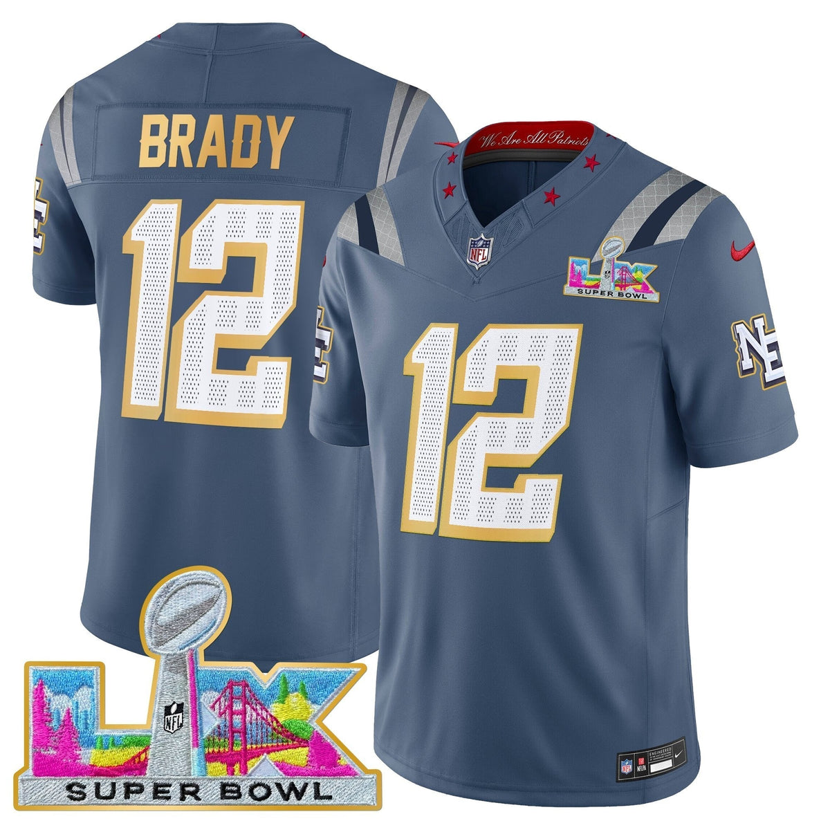 Men's New England Patriots Super Bowl LX Gold Trim Vapor Limited Jersey - All Stitched
