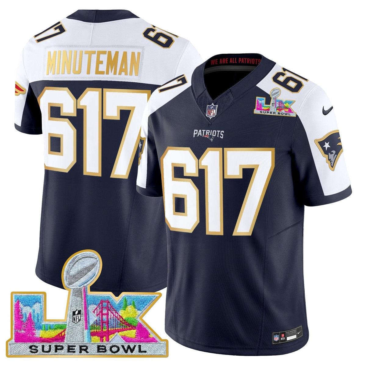 Men's New England Patriots Super Bowl LX Gold Trim Vapor Limited Jersey - All Stitched