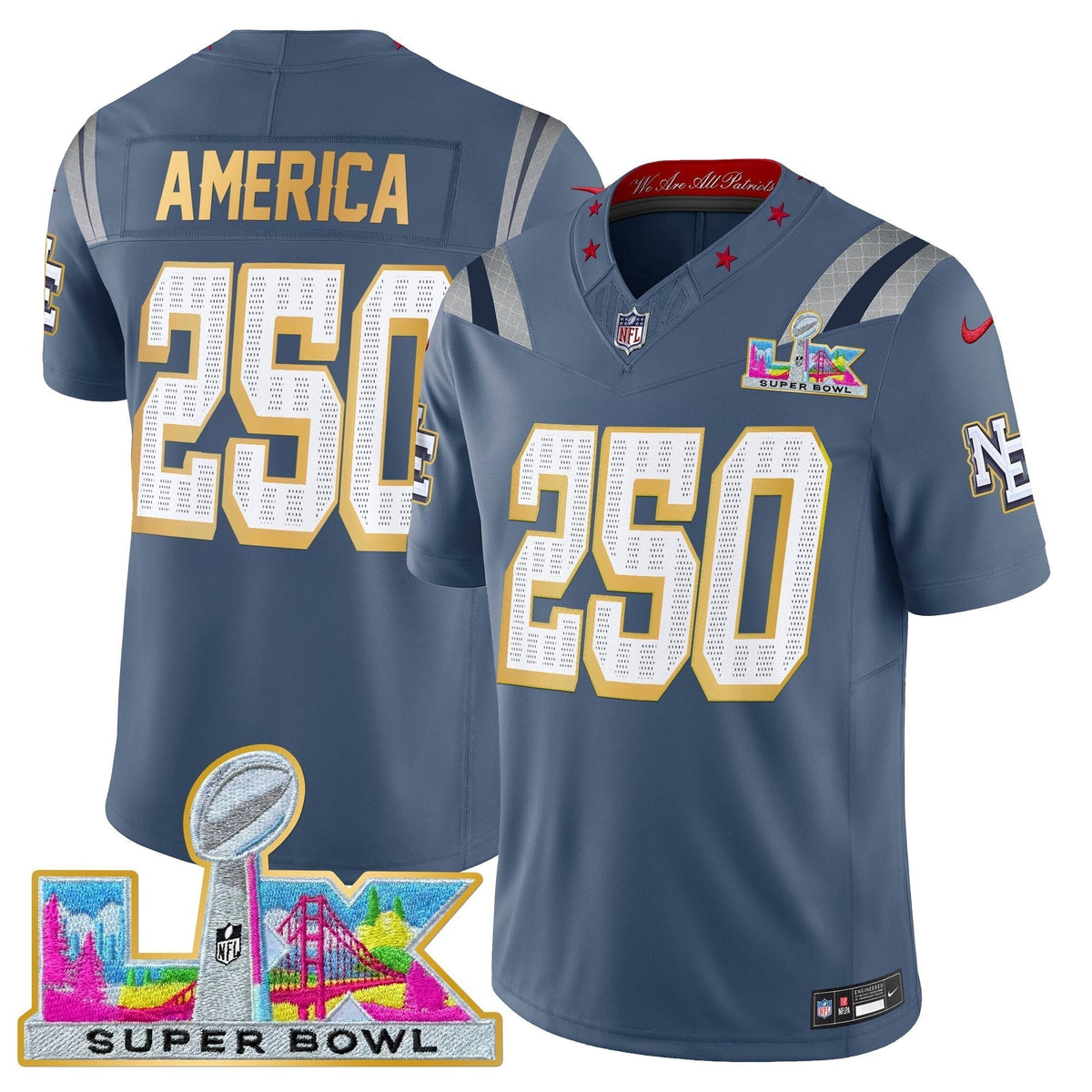 Men's New England Patriots Super Bowl LX Gold Trim Vapor Limited Jersey - All Stitched