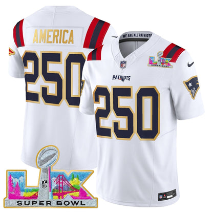 Men's New England Patriots Super Bowl LX Gold Trim Vapor Limited Jersey - All Stitched