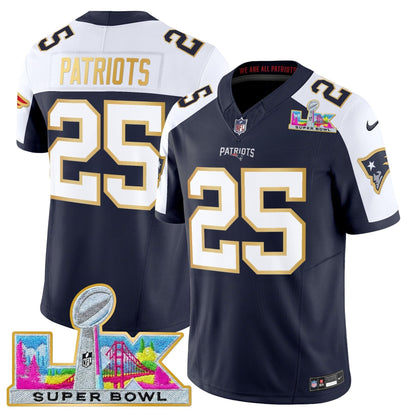 Men's New England Patriots Super Bowl LX Gold Trim Vapor Limited Jersey - All Stitched