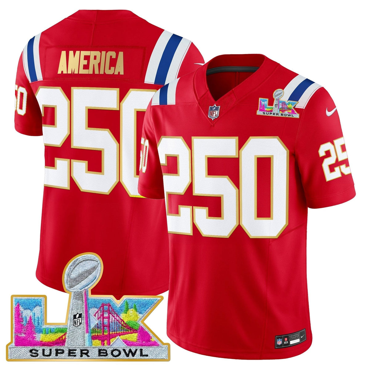 Men's New England Patriots Super Bowl LX Gold Trim Vapor Limited Jersey - All Stitched