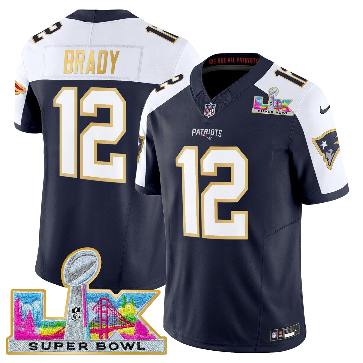 Men's New England Patriots Super Bowl LX Gold Trim Vapor Limited Jersey - All Stitched