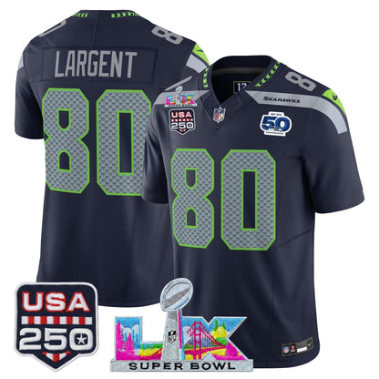 Men's Seattle Seahawks "Super Bowl LX & United States 250th Anniversary Patch" Vapor Limited Jersey - All Stitched