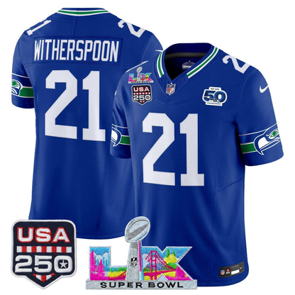 Men's Seattle Seahawks "Super Bowl LX & United States 250th Anniversary Patch" Vapor Limited Jersey - All Stitched