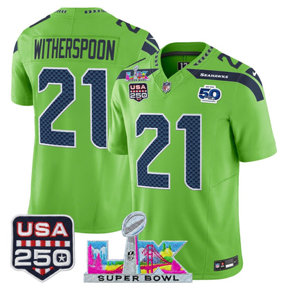 Men's Seattle Seahawks "Super Bowl LX & United States 250th Anniversary Patch" Vapor Limited Jersey - All Stitched