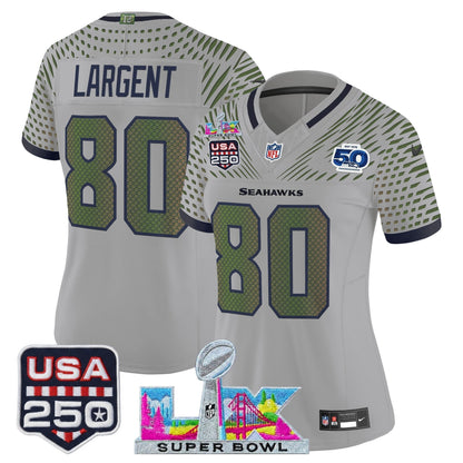 Women's Seattle Seahawks "Super Bowl LX & United States 250th Anniversary Patch" Vapor Limited Jersey - All Stitched