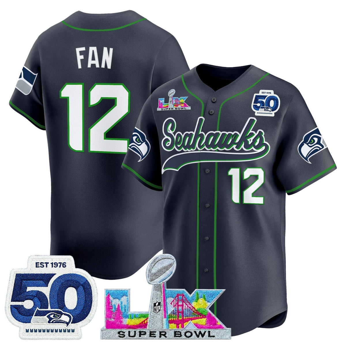 Men's Seattle Seahawks Super Bowl LX Vapor Baseball Jersey - All Stitched