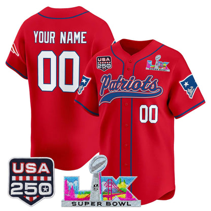 New England Patriots "Super Bowl LX & United States 250th Anniversary Patch" Vapor Baseball Custom Jersey - Stitched