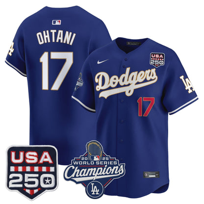 Men's Dodgers 2025 World Series Champions & 250America Patch Vapor Premier Limited Jersey - All Stitched