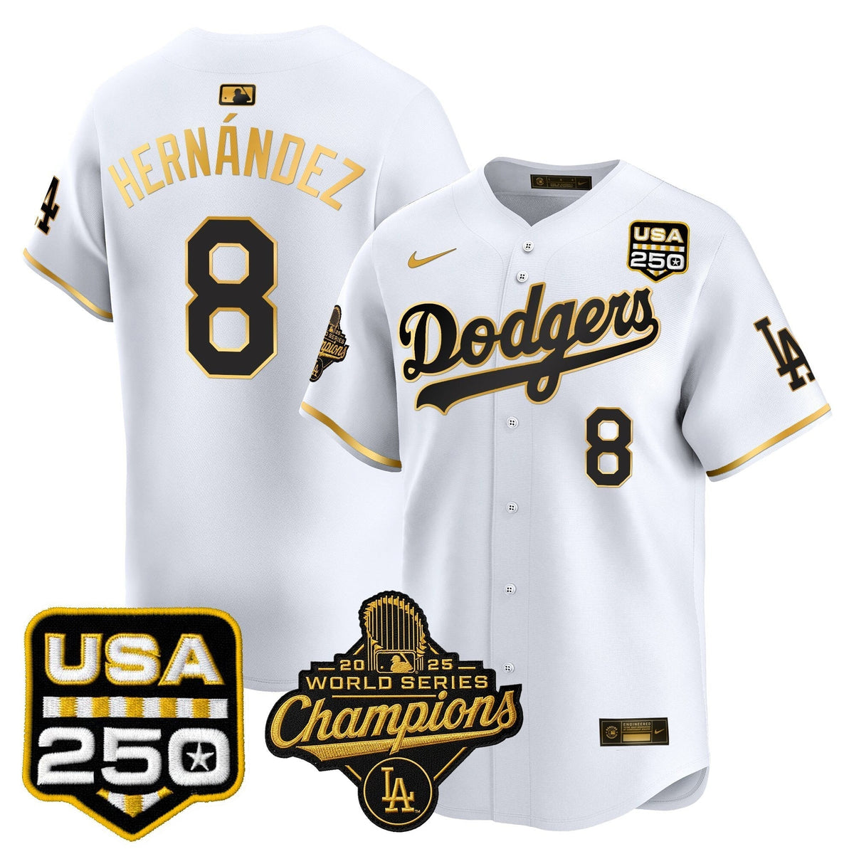 Men's Dodgers 2025 World Series Champions & 250America Patch Vapor Premier Limited Jersey - All Stitched