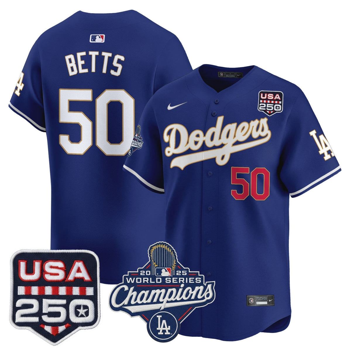 Men's Dodgers 2025 World Series Champions & 250America Patch Vapor Premier Limited Jersey - All Stitched