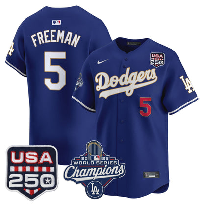 Men's Dodgers 2025 World Series Champions & 250America Patch Vapor Premier Limited Jersey - All Stitched
