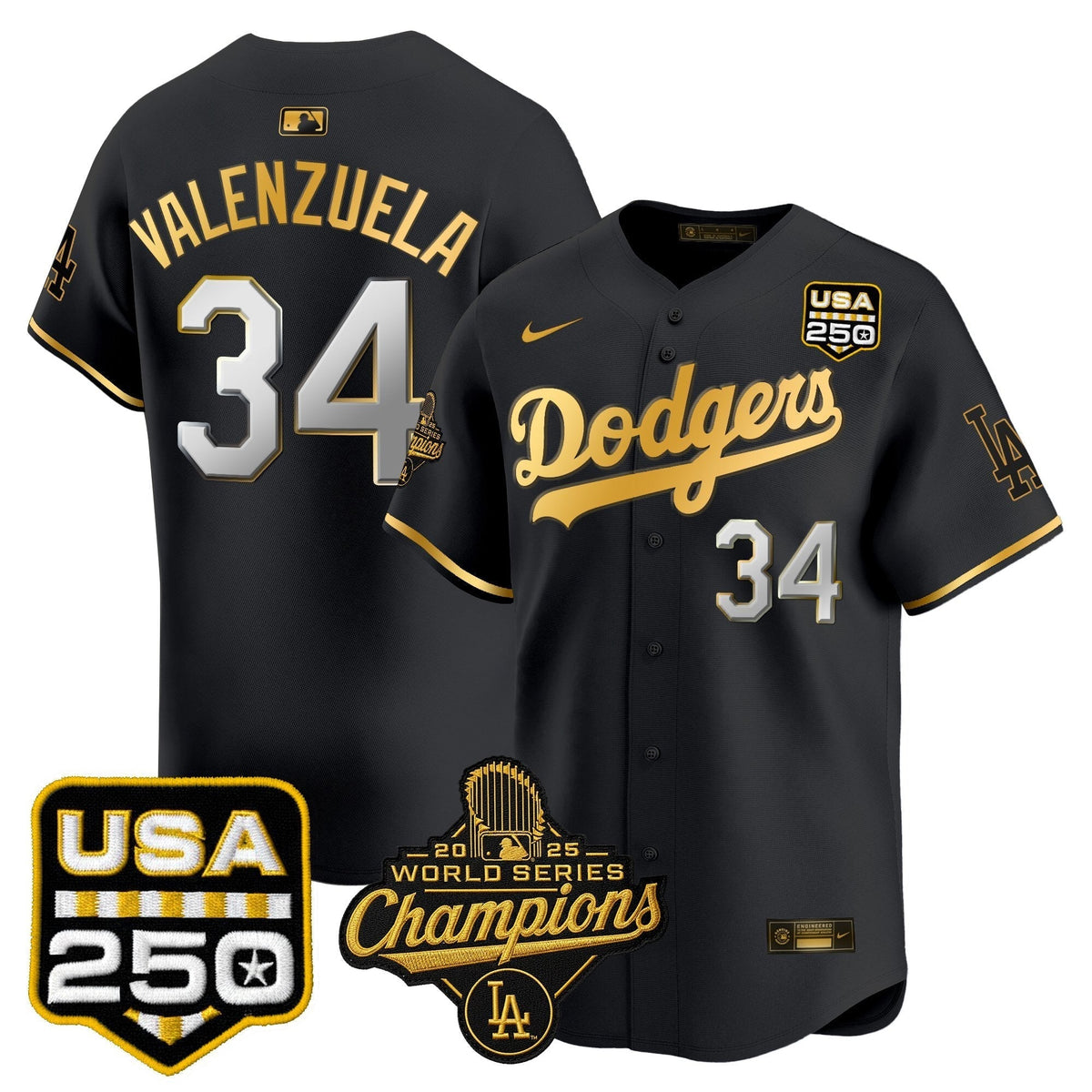 Men's Dodgers 2025 World Series Champions & 250America Patch Vapor Premier Limited Jersey - All Stitched