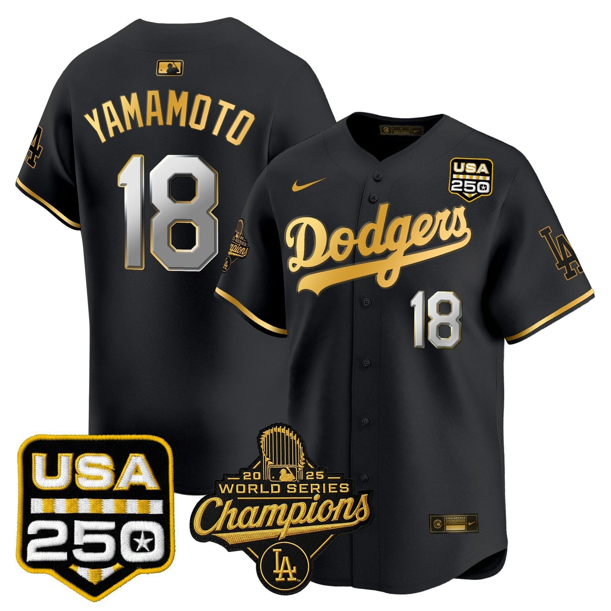 Men's Dodgers 2025 World Series Champions & 250America Patch Vapor Premier Limited Jersey - All Stitched