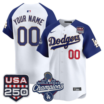Dodgers 2025 World Series Champions & 250America Patch Vapor Premier Limited Custom Jersey - All Stitched