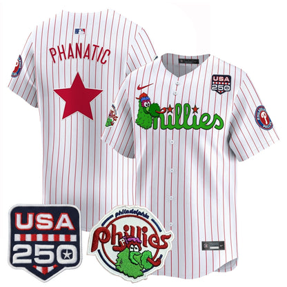 Men's Philadelphia Phillies Phanatic & 250America Patch Vapor Premier Limited Jersey - All Stitched