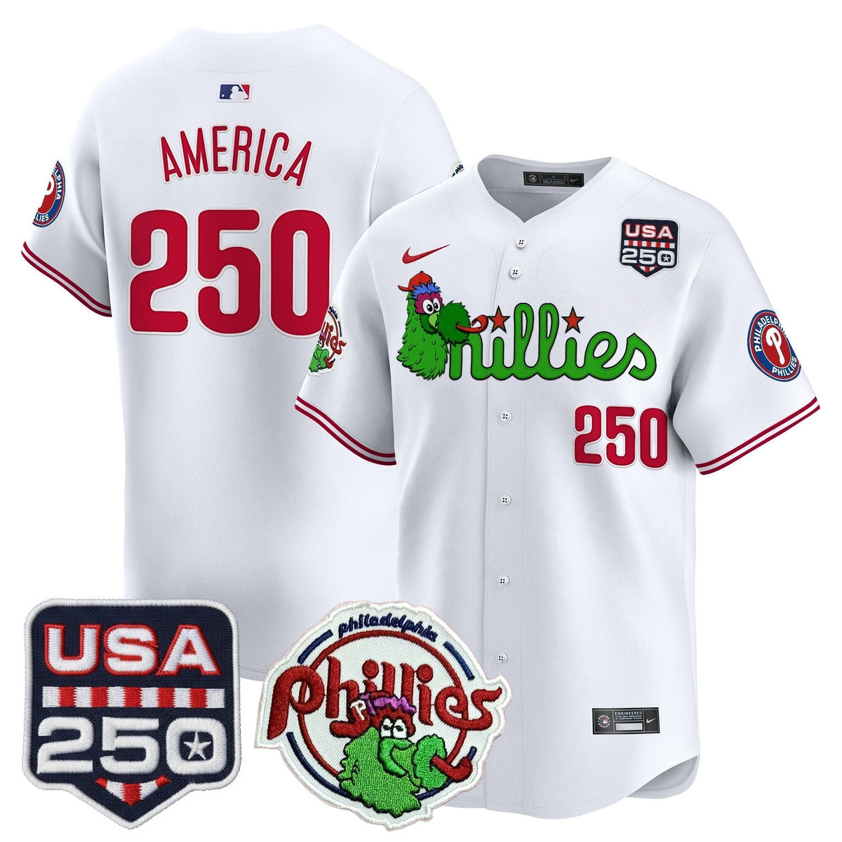 Men's Philadelphia Phillies Phanatic & 250America Patch Vapor Premier Limited Jersey - All Stitched