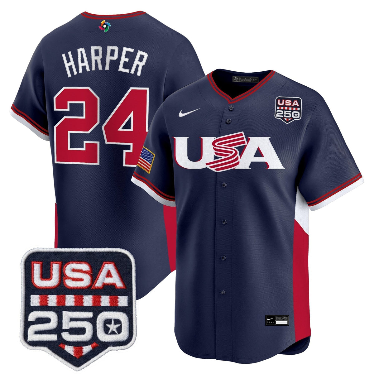 Men's Team USA World Baseball Classic 250America Patch Vapor Premier Jersey - 2026 Roster - All Stitched