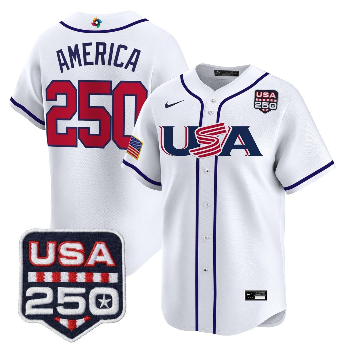 Men's Team USA World Baseball Classic 250America Patch Vapor Premier Jersey - 2026 Roster - All Stitched