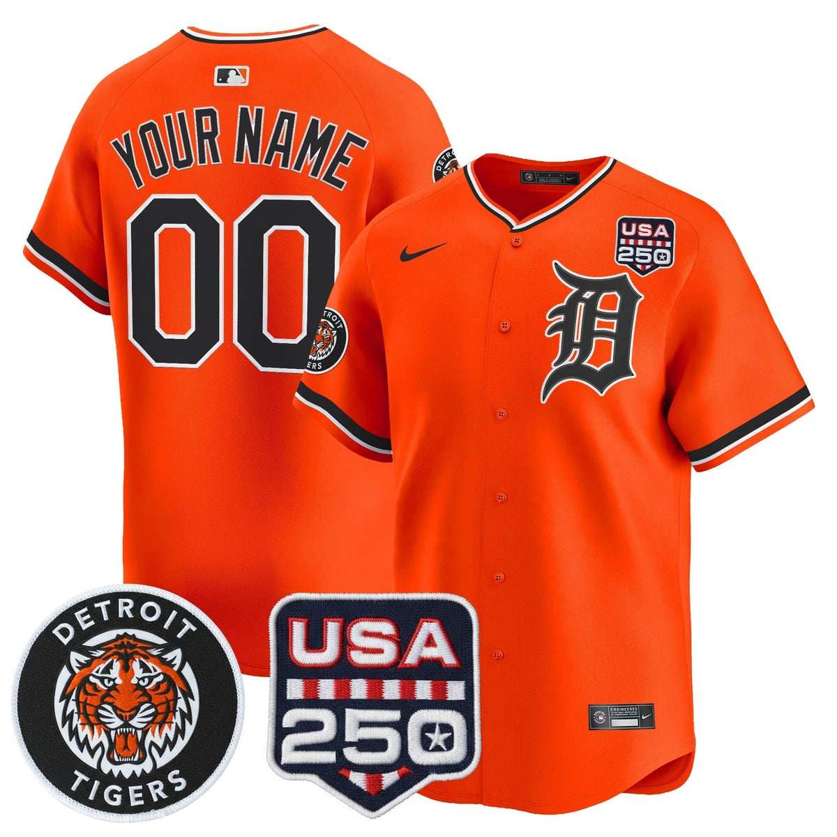 Detroit Tigers 2026 Alternate Vapor Premier Limited Custom Jersey - 250America Patch - All Stitched