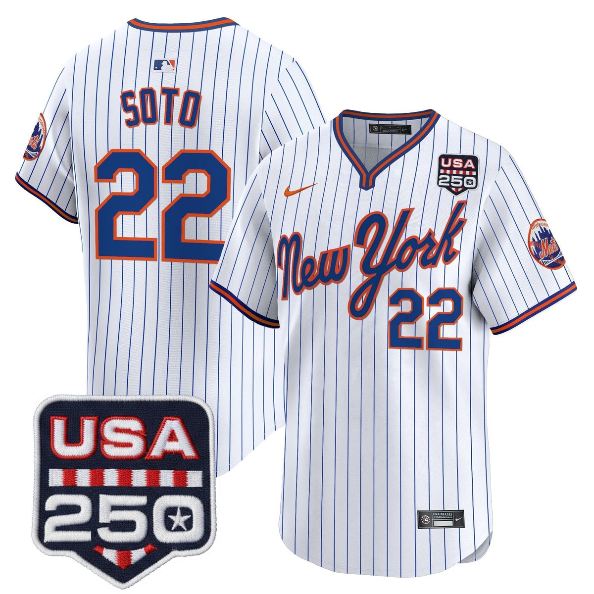 Men's New York Mets Road Alternate & 250America Patch Vapor Limited Jersey - All Stitched