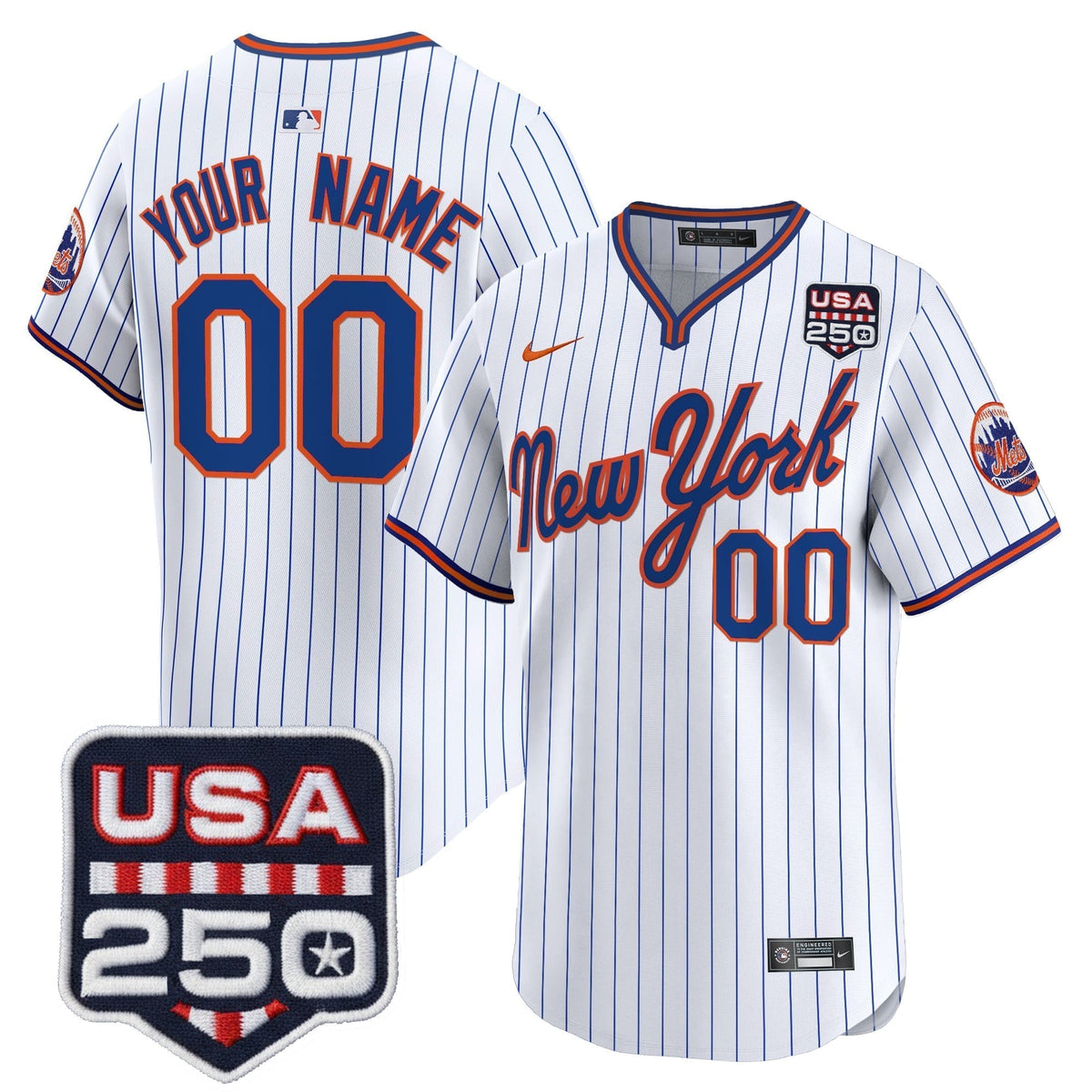 New York Mets Road Alternate & 250America Patch Vapor Limited Custom Jersey - All Stitched