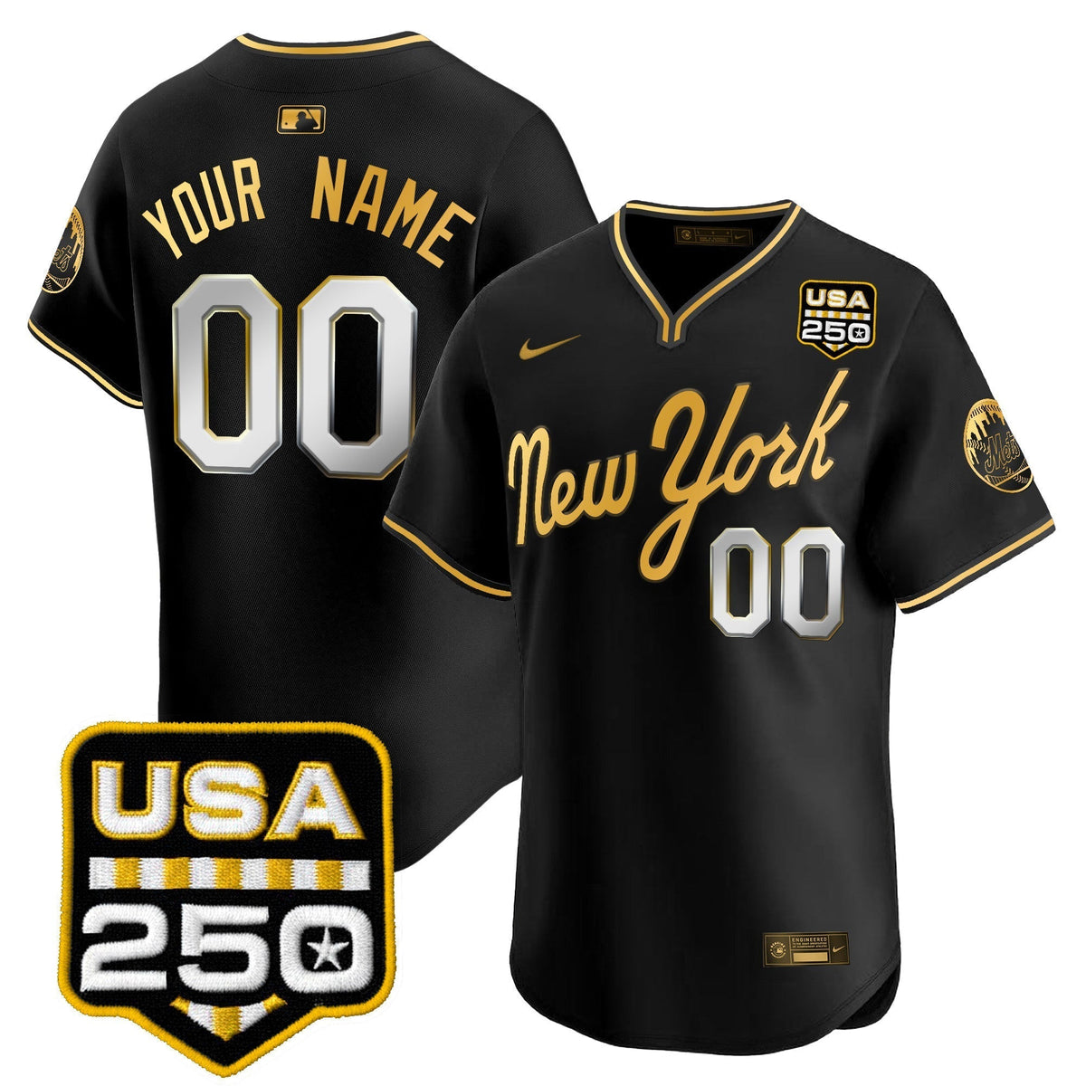 New York Mets Road Alternate & 250America Patch Vapor Limited Custom Jersey - All Stitched