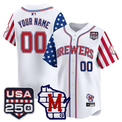Milwaukee Brewers "America250 Edition" Vapor Premier Limited Custom Jersey - All Stitched