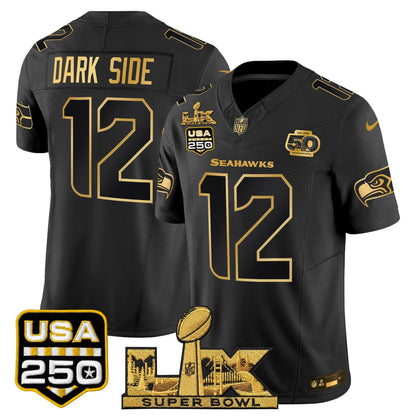 Seattle Seahawks "Super Bowl LX & United States 250th Anniversary Patch" Gold Vapor Limited Jersey - Stitched
