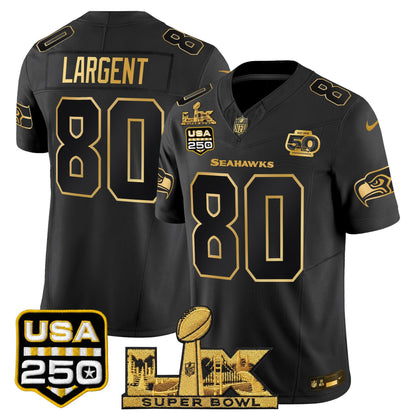 Seattle Seahawks "Super Bowl LX & United States 250th Anniversary Patch" Gold Vapor Limited Jersey - Stitched