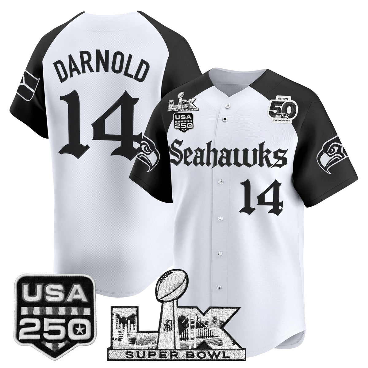 Seattle Seahawks “Super Bowl LX & 50th Patch” Vapor Baseball Jersey - Gothic Edition - Stitched