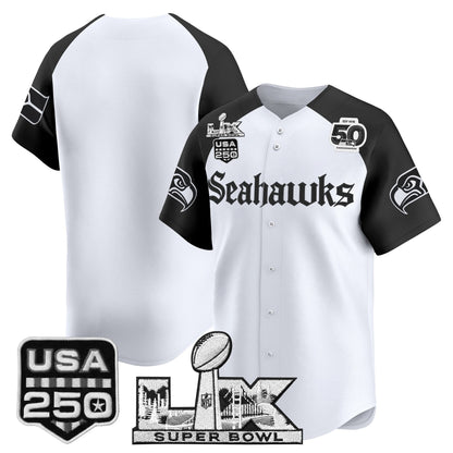 Seattle Seahawks “Super Bowl LX & 50th Patch” Vapor Baseball Jersey - Gothic Edition - Stitched