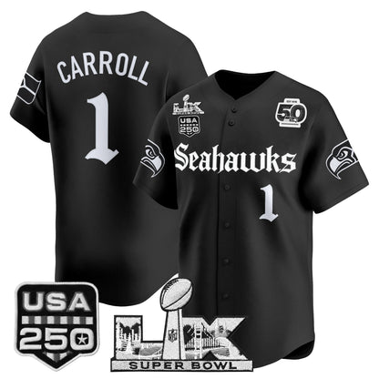 Seattle Seahawks “Super Bowl LX & 50th Patch” Vapor Baseball Jersey - Gothic Edition - Stitched