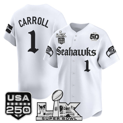 Seattle Seahawks “Super Bowl LX & 50th Patch” Vapor Baseball Jersey - Gothic Edition - Stitched