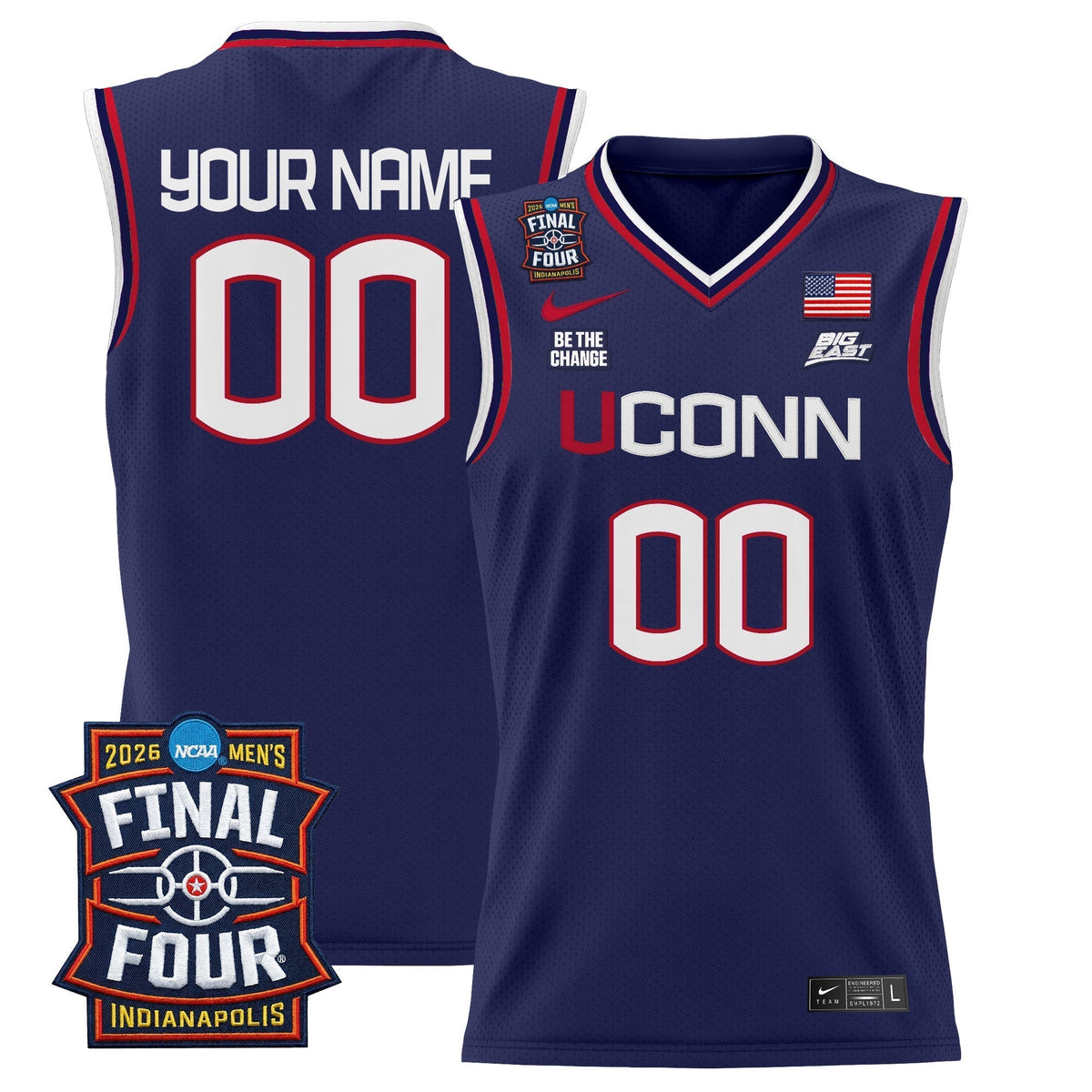 UConn Huskies 2026 Final Four Patch Custom Basketball Jersey - All Stitched