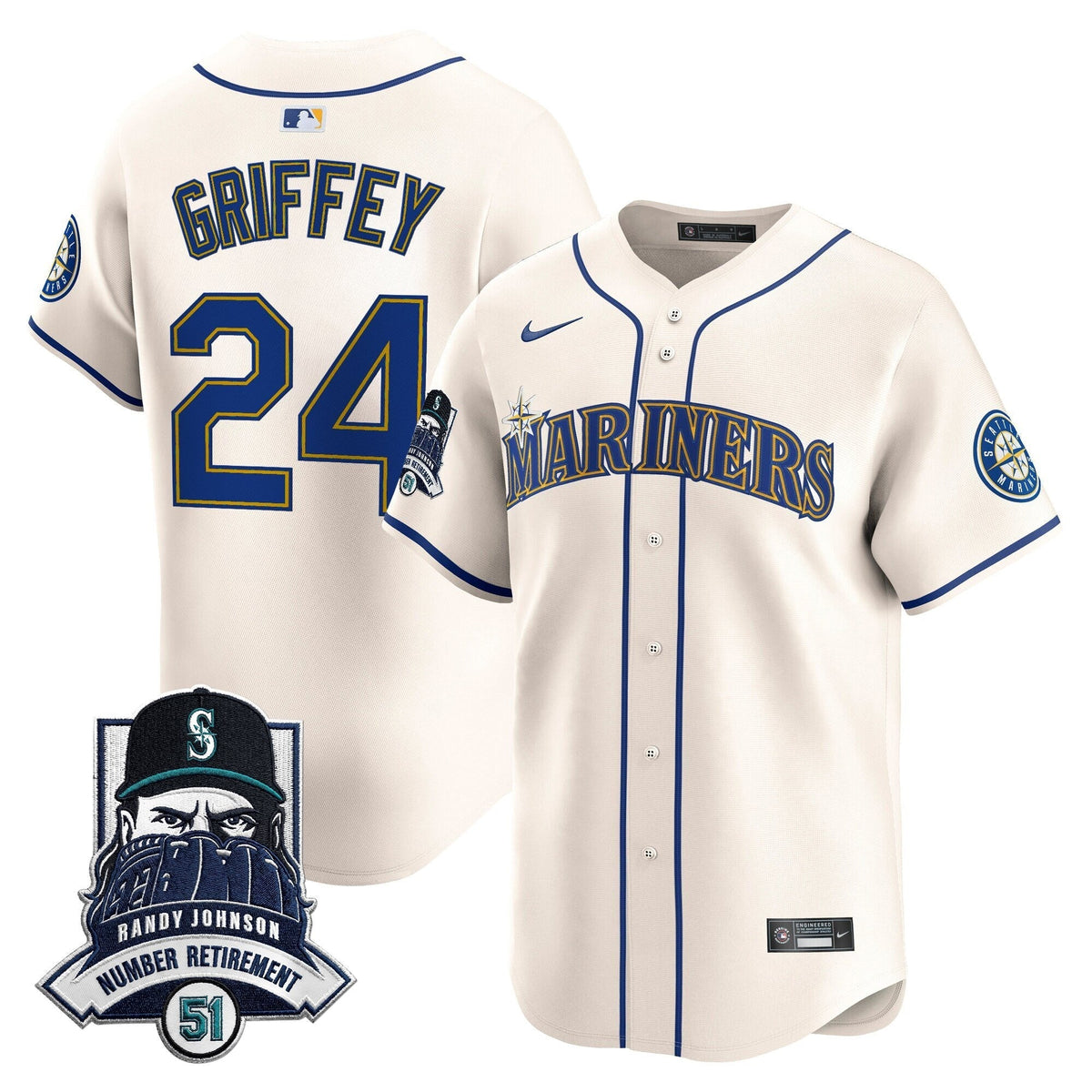 Seattle Mariners Hall-of-Famer Randy Johnson Patch Vapor Premier Limited Jersey - All Stitched