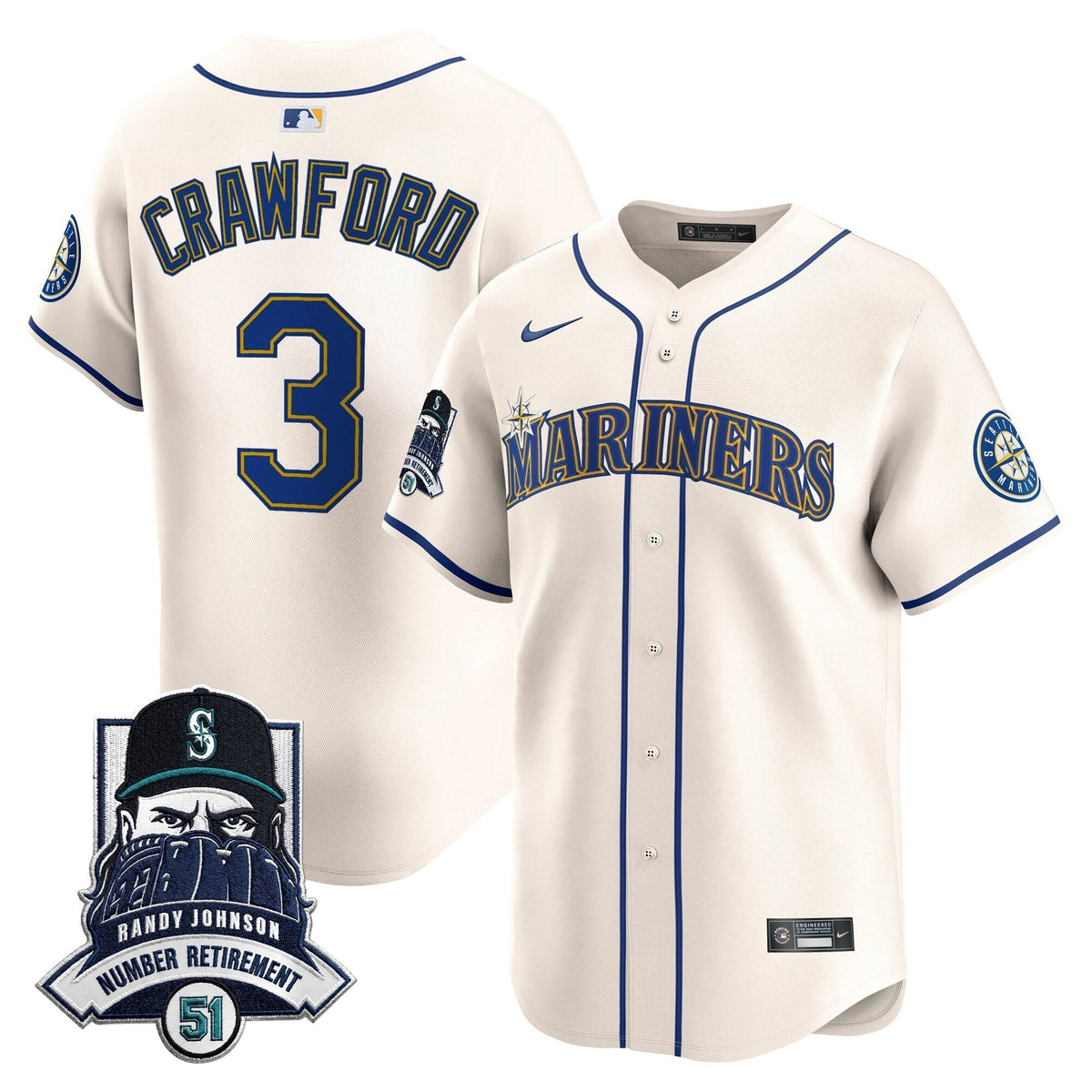 Seattle Mariners Hall-of-Famer Randy Johnson Patch Vapor Premier Limited Jersey - All Stitched