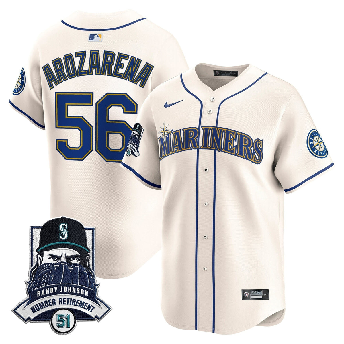 Seattle Mariners Hall-of-Famer Randy Johnson Patch Vapor Premier Limited Jersey - All Stitched