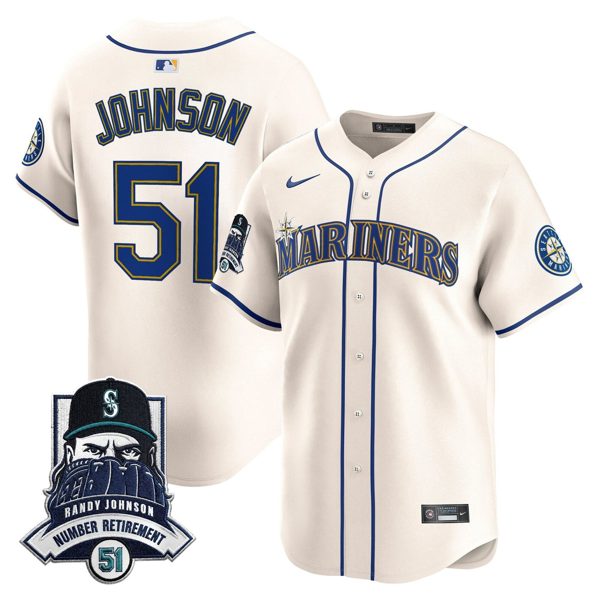 Seattle Mariners Hall-of-Famer Randy Johnson Patch Vapor Premier Limited Jersey - All Stitched