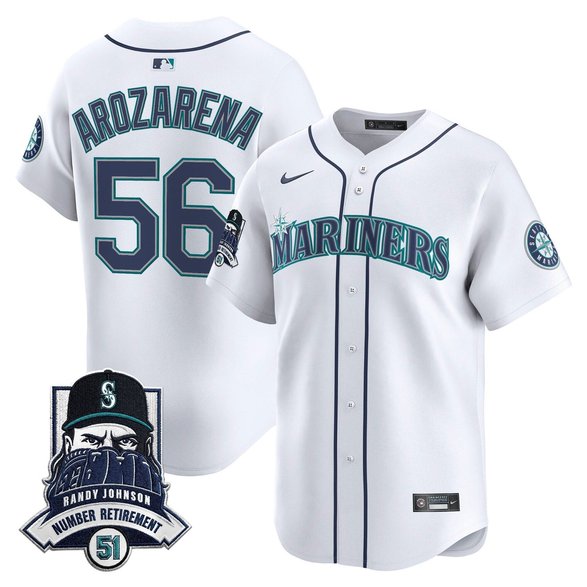 Seattle Mariners Hall-of-Famer Randy Johnson Patch Vapor Premier Limited Jersey - All Stitched