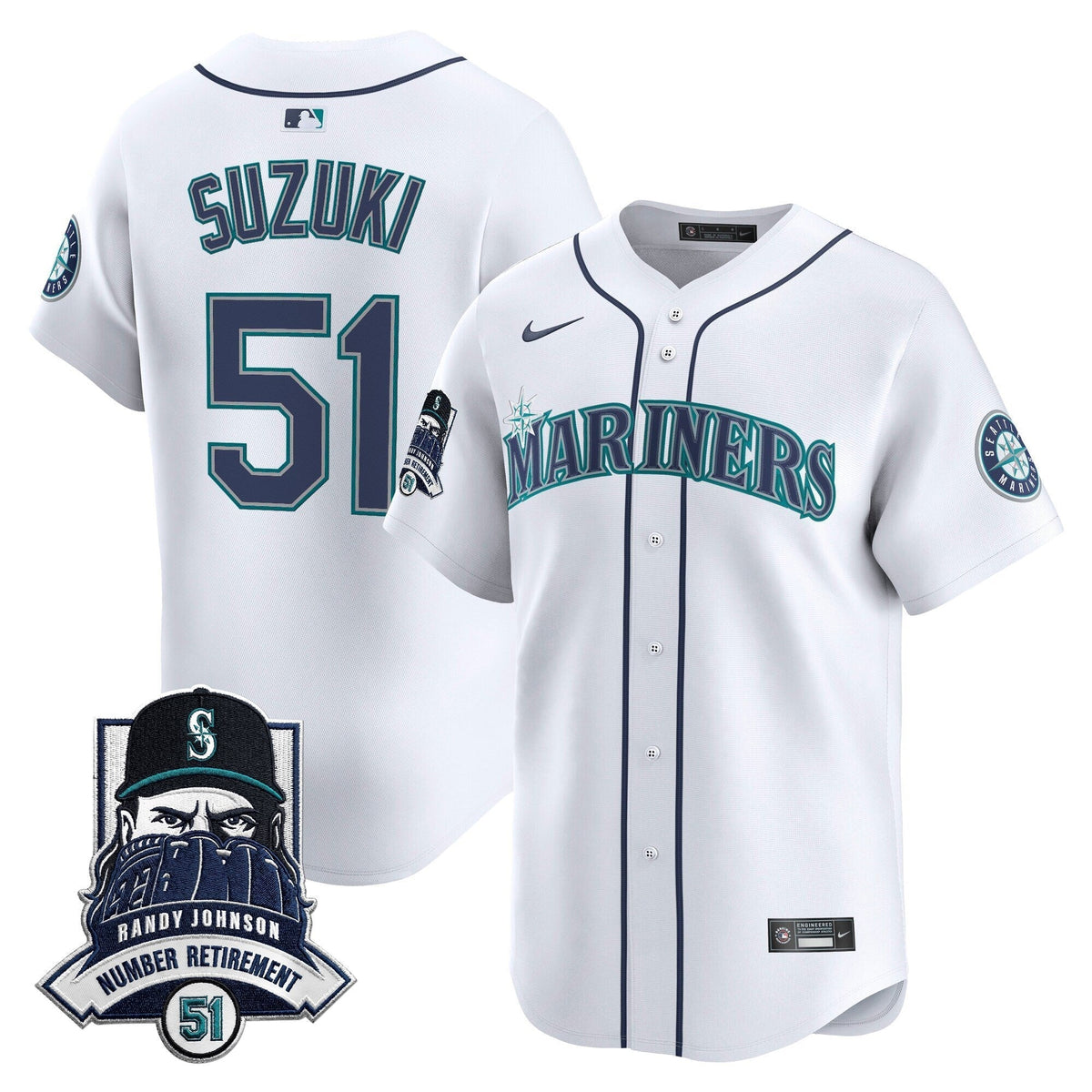 Seattle Mariners Hall-of-Famer Randy Johnson Patch Vapor Premier Limited Jersey - All Stitched