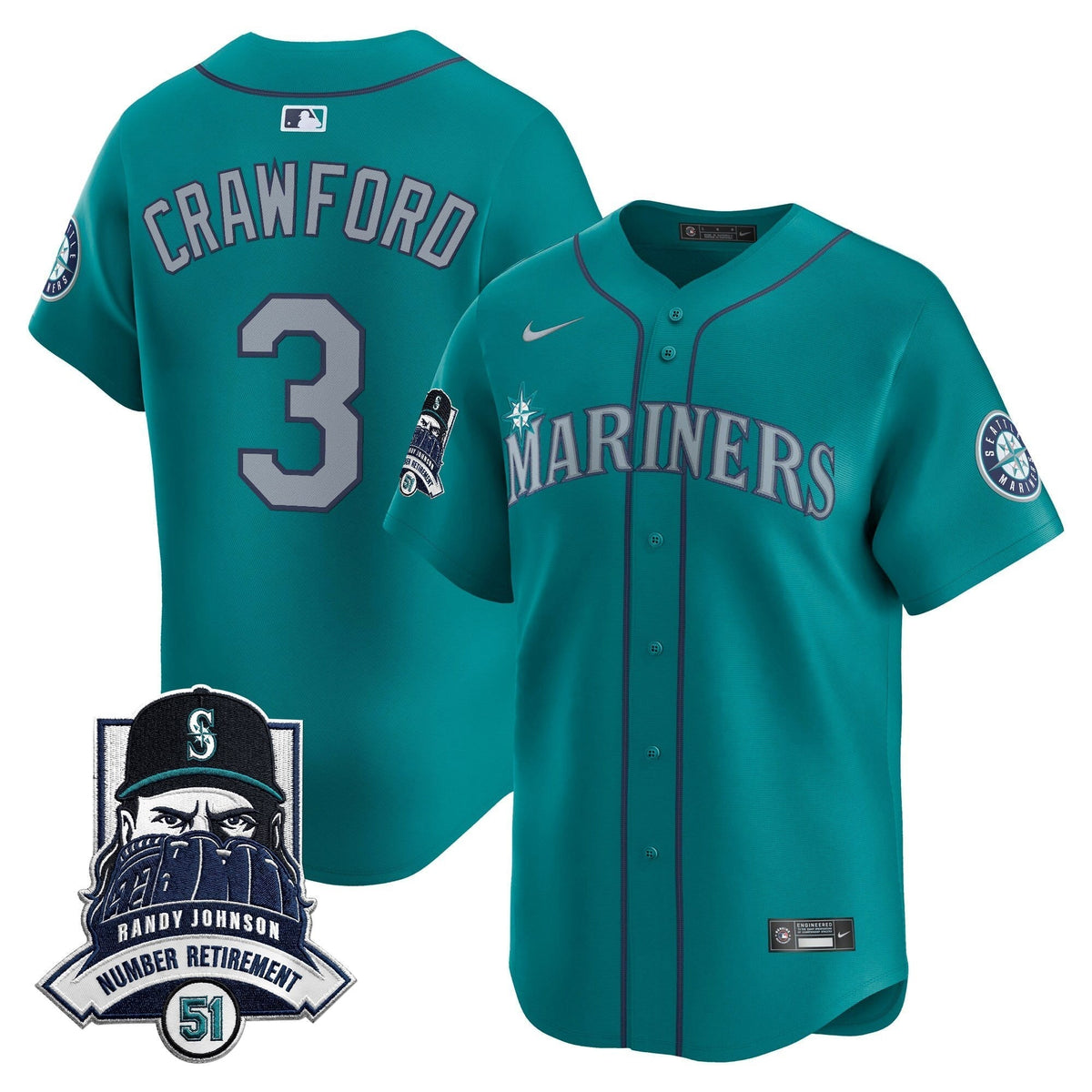 Seattle Mariners Hall-of-Famer Randy Johnson Patch Vapor Premier Limited Jersey - All Stitched