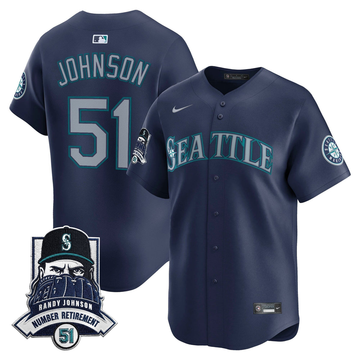 Seattle Mariners Hall-of-Famer Randy Johnson Patch Vapor Premier Limited Jersey - All Stitched