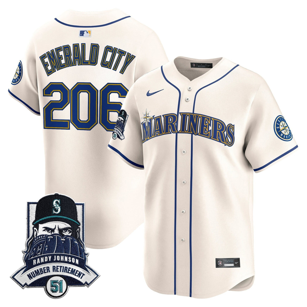 Seattle Mariners Hall-of-Famer Randy Johnson Patch Vapor Premier Limited Jersey - All Stitched