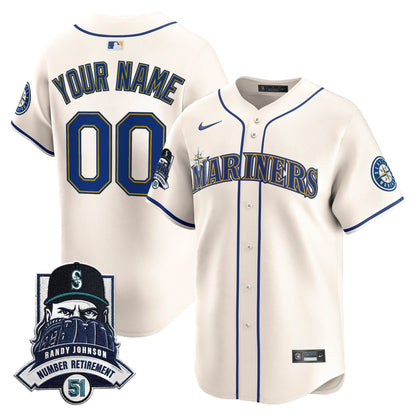 Seattle Mariners Hall-of-Famer Randy Johnson Patch Vapor Premier Limited Custom Jersey - All Stitched