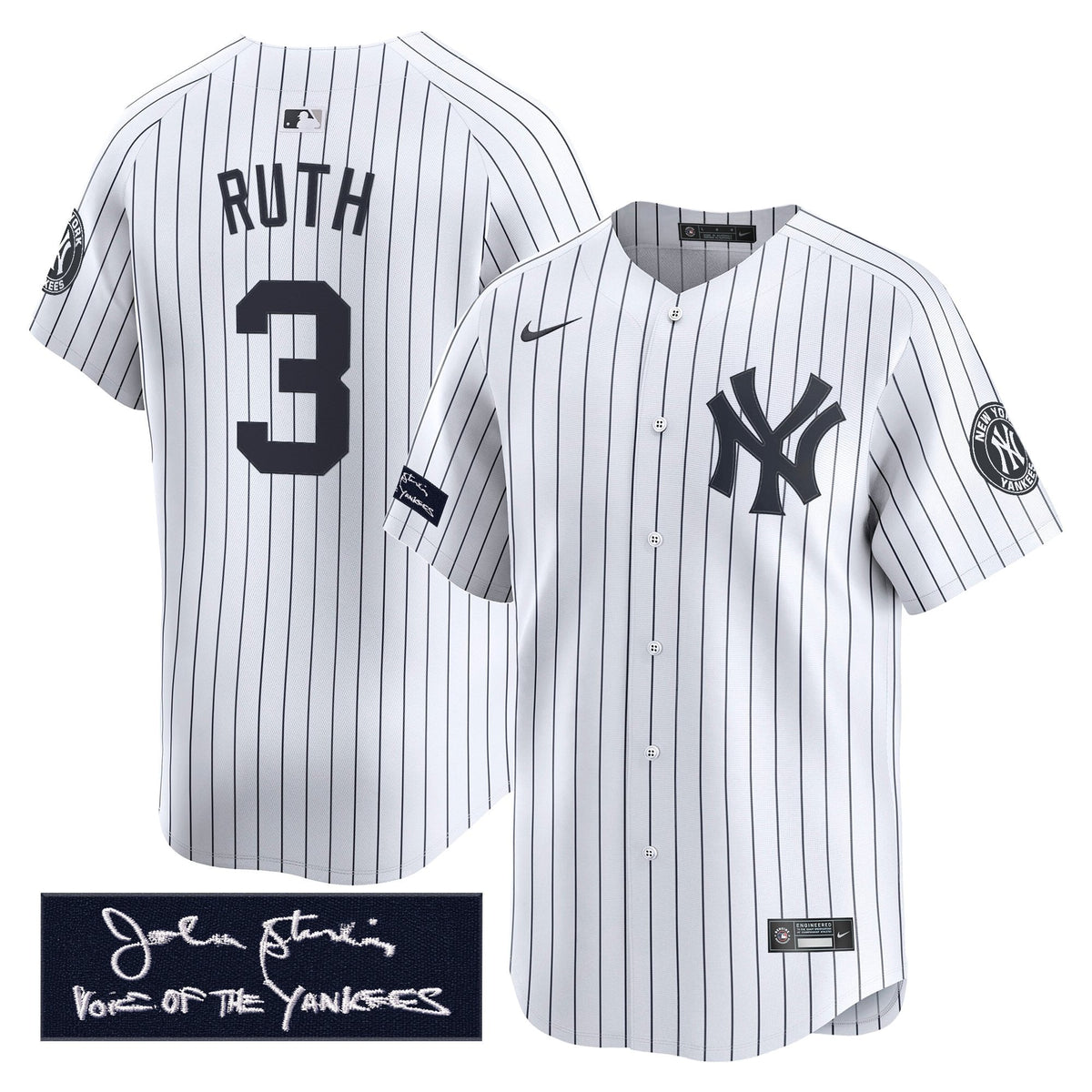 New York Yankees John Sterling "The Voice of the Yankees" Tribute Patch Vapor Premier Limited Jersey - Stitched