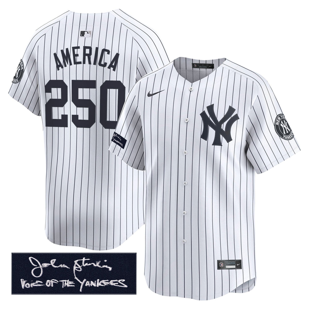 New York Yankees John Sterling "The Voice of the Yankees" Tribute Patch Vapor Premier Limited Jersey - Stitched
