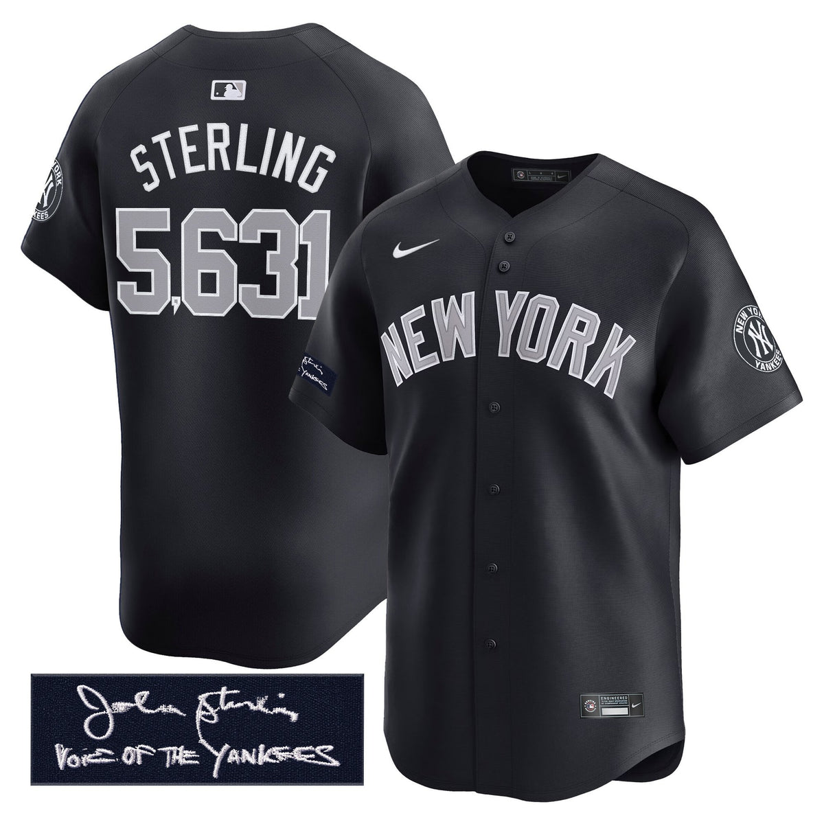 New York Yankees John Sterling "The Voice of the Yankees" Tribute Patch Vapor Premier Limited Jersey - Stitched