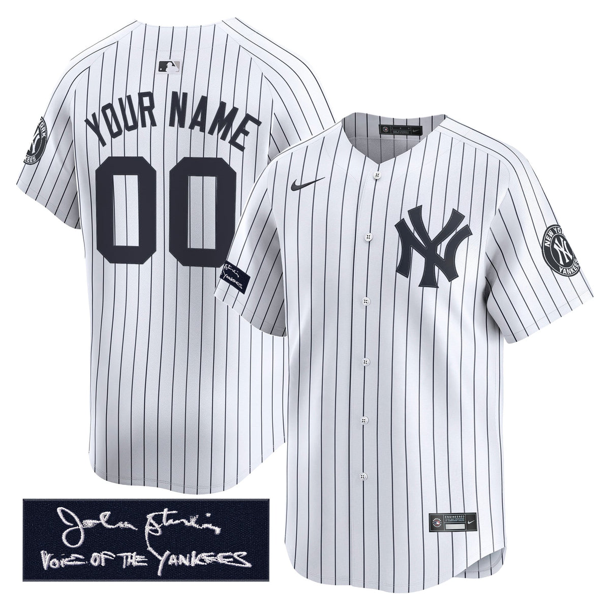 New York Yankees John Sterling "The Voice of the Yankees" Tribute Patch Vapor Premier Limited Custom Jersey - Stitched